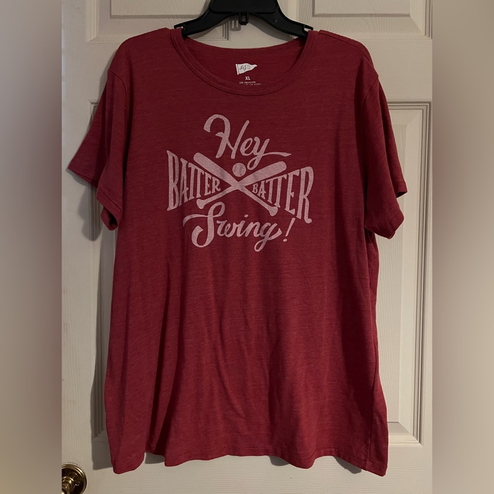 Red Short Sleeve Tee with Baseball Graphic XL